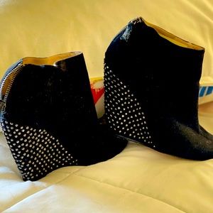 Black ankle booties, size 8 black with rhinestones